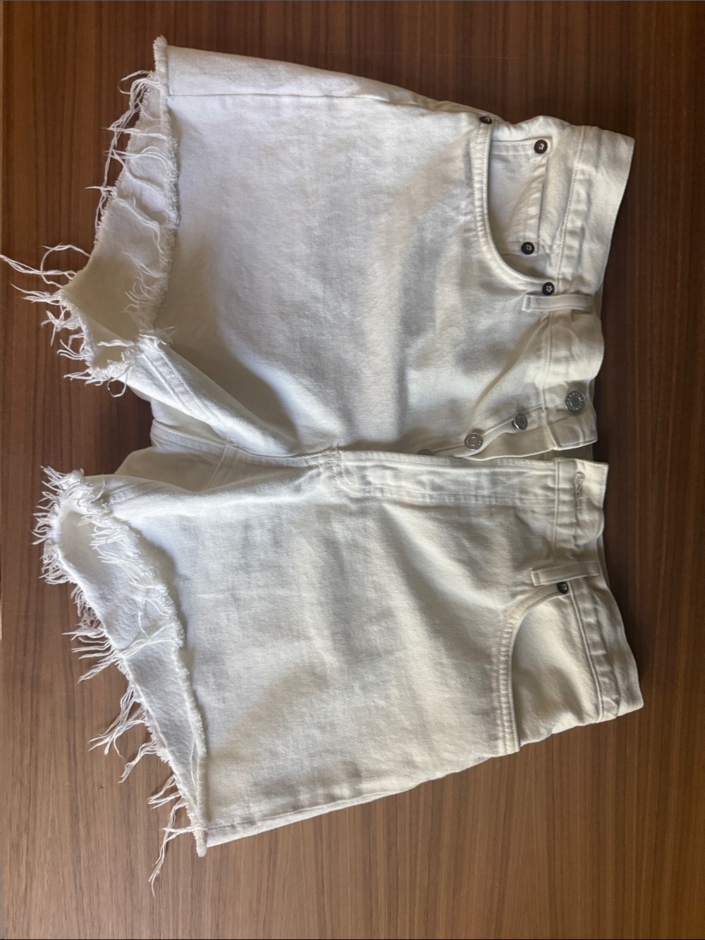 AGOLDE White Frayed Hem High-Rise Denim Shorts